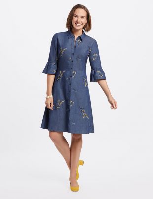 Embroidered Chambray Shirtdress