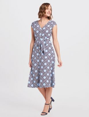 Lattice V Neck Button Front Dress