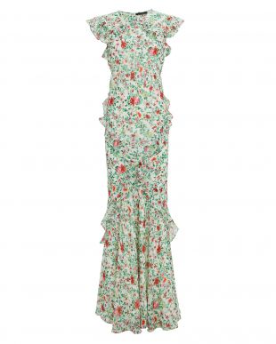 Saloni - Tamara Floral Silk Ruffle Gown