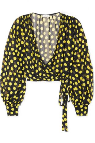 Polka Dot Silk Georgette Wrap Top