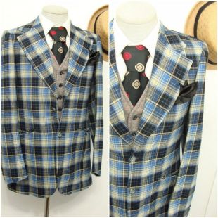 des années 1950 sport manteau ELK d’à carreaux Sport Coat années 30 Blazer Tweed laine Plaid carrelé costume veste Vintage homme Tartan / taille 36 / petit / S