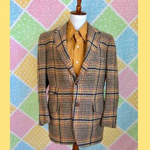 Vintage des années 70 Brooks Brothers jaune et orange à carreaux Tweed Blazer taille M
