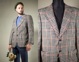 Vintage hipster de laine à carreaux veste /Old school / gris tissé à carreaux veste / veste Gentleman classique / chic look / manteau de laine pour homme / taille M