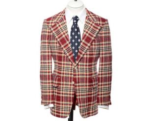 39R vintage des années 70 mod plaid Tweed laine large revers sport manteau Blazer veste taille M