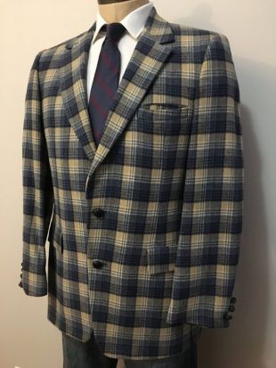 Vintage pour homme Rous vêtements veste de tweed de laine à carreaux bleu, beige et blanc, manteau de sport ou un blazer, Union fabriqué aux U.S.A.