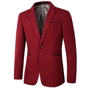 Men's Slim Fit Casual One Button Blazer Jacket (1416 Burgundy, M)