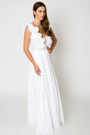 blanc volant mariage Bohème gaze maxi robe / robe / v profond plongeon maxi robe de mariage de plage / Bohème jupe mariage / complet / plus de couleur