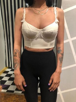 Vintage 80s Cotton Underwire Bustier Top Spaghetti Strap Ruffles