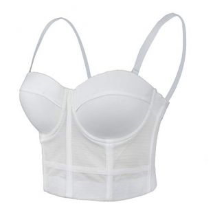 ELLACCI Women's Mesh Bustier Crop Top Push Up Corset Top Bralet White Small
