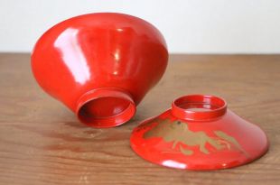 Bols en laque en bois japonais vintage avec couvercles, grue peinte à la main,