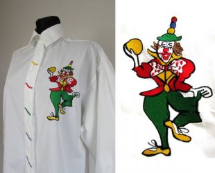 Vintage 70 's 80 's coton blanc Baggy Collared chemise longue lanterne manches clown broderie chemisier surdimensionné