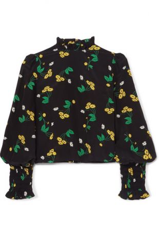 Jenny Ruffled Floral Print Silk Crepe Top