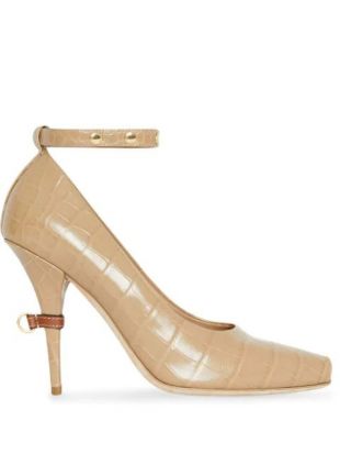 D-ring Detail Embossed peep-toe Pumps