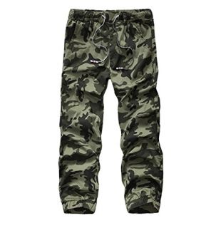 Elonglin Pants de Sport Jogging Pantalon Militaire de Camouflaged'Extérieur Taille Elastique avec Cordon de Serrage Camouflage Armée Vert FR 40 (Asie 32)