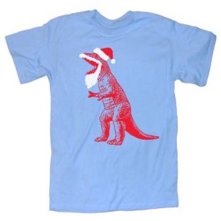 Happy Family Big Bang Theory Santa T-Rex Ugly Sweater T-Shirt (Small, Blue)