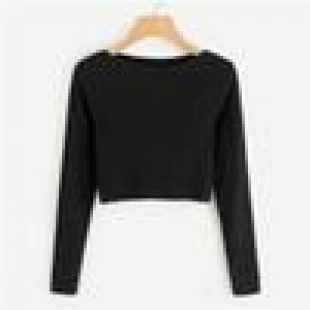 Crop Black Tee Shirt  Long Sleeve