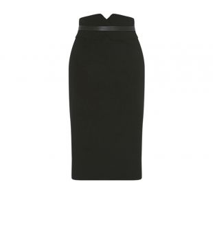 Jupe Crayon Mi-Longue en synthétique avec Détail Couture à la Taille - Petite Taille