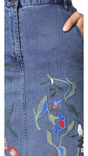 Marisol Embroidered Front Slit Denim Skirt