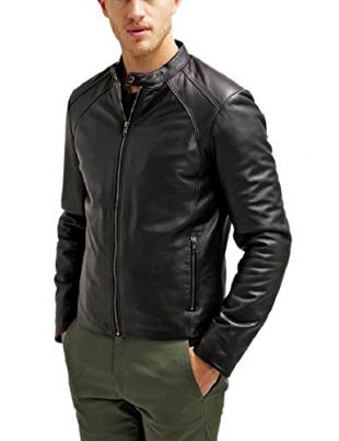 The Leather Factory Men's Maximus Black Genuine Lambskin Leather Biker Jacket M Black