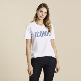 T-shirt coupe Boyfriend Col rond ICONIC blanc/bleu  