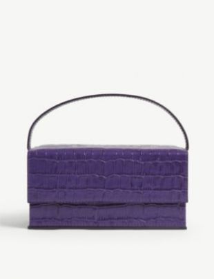 croc-embossed medium leather top handle bag