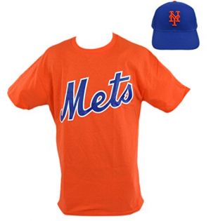 Majestic Major League Baseball Fan Shop Team T-shirt and Adjustable Cap (New York Mets, Youth X-Large)