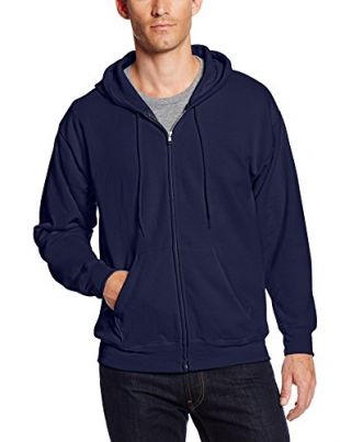 Hanes Men's Full Zip EcoSmart Fleece Hoodie, Navy, Large