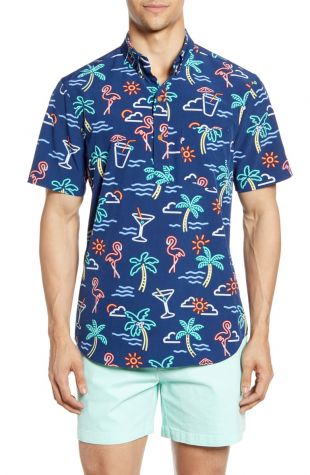One Man Wolf Pack Short Sleeve Button-Down Popover Shirt