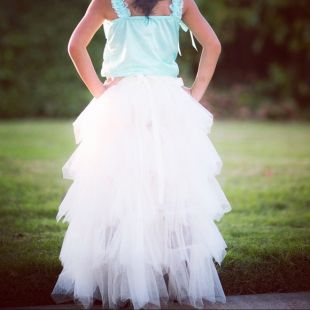 Girls Long White Ruffled Tulle Skirt 