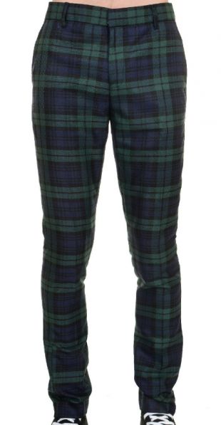 Slim Fitting Green & Black Tartan Trousers