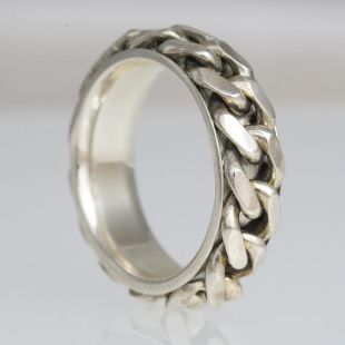 Silver Heavy Chain Inlay Hommes Unique Wedding Band