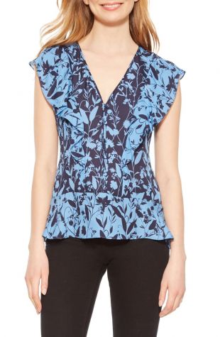 Blue  Floral Ruffled Top 