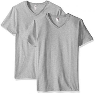 Fruit of the Loom Men's V-Neck T-Shirt (2 Pack), Athletic Heather, Large