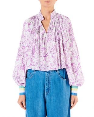 Edwardian Floral Pleated Cropped Blouse