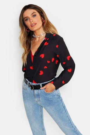 Chemise tissée imprimé cœur