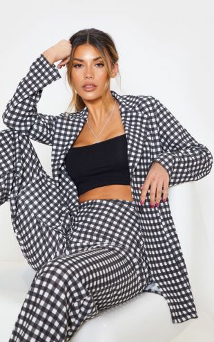 Blazer boyfriend noir imprimé vichy