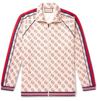 Neutral Striped Webbing-Trimmed Logo-Print Tech-Jersey Track Jacket | Gucci | MR PORTER