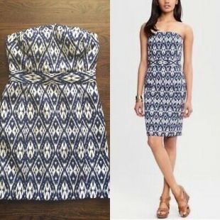Banana Republic Ikat Strapless Dress Size 00P Petite Blue & White  | eBay