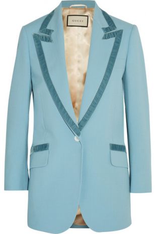 Velvet-trimmed wool blazer
