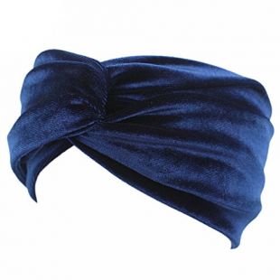 COMVIP 22 * 9cm Bandeau Bande Cheveux Femme Croisé Sport Turban Velours Coton Uni Mode Marine