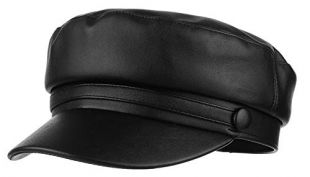 GEMVIE Casquette de Marin Femme Chapeau de Peintre/Newsboy/Capitaine en PU Anti-UV Pluie Vintage Loisir Voyage Noir