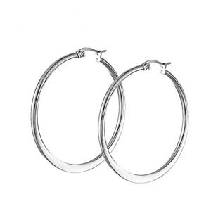 Shinelin - Stainless Steel Flattened Hoop Earrings Big Circle Earring ...