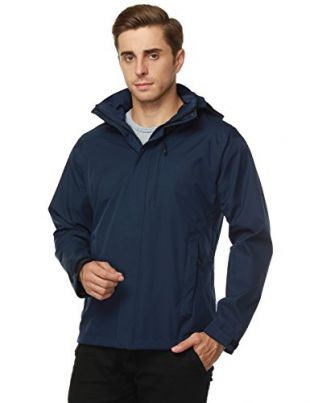 MIER Men's Hooded Rain Jackets Waterproof Rain Shell Windbreaker for Outdoor, Navy, XXL