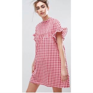 Smocked Gingham Dress- Red main image 1