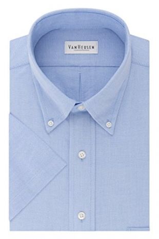Van Heusen Men's Short Sleeve Oxford Dress Shirt, Blue, X-Large