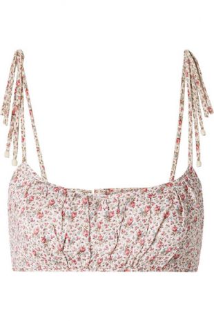 Heathers Cropped Floral Print Linen Top