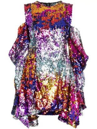 Sequinned Cold Shoulder Mini Dress
