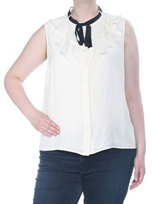 CeCe Womens Sleeveless Ruffled Top w/Tie