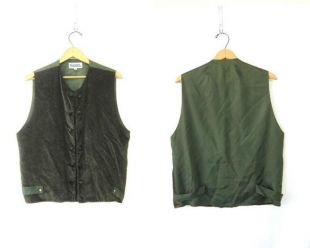 Velours vert gilet sans manches bouton vers le bas de grande taille robe formelle débardeur Vintage femme