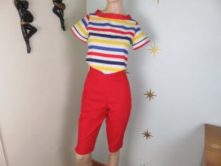 Vintage 1950s arc-en-ciel bande capri pantalon ensemble petit 213